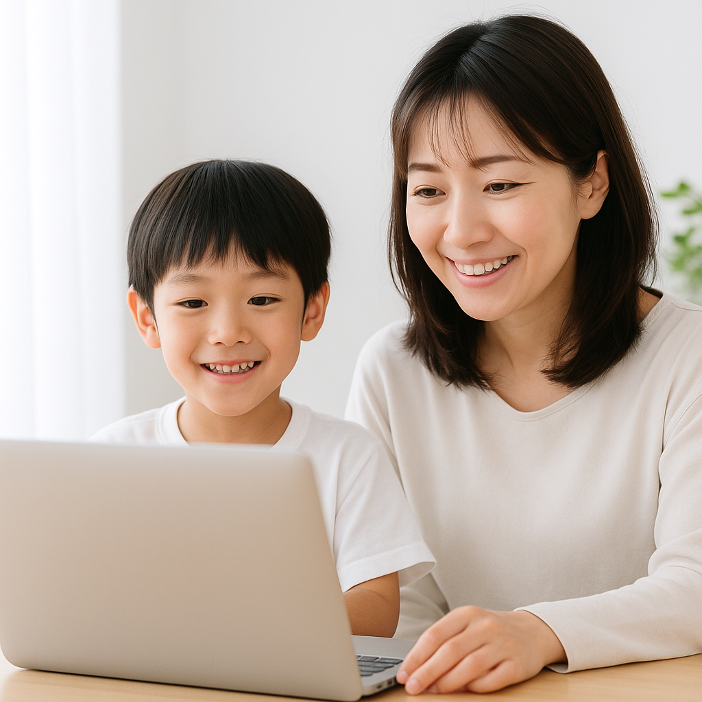 母子が学ぶ様子